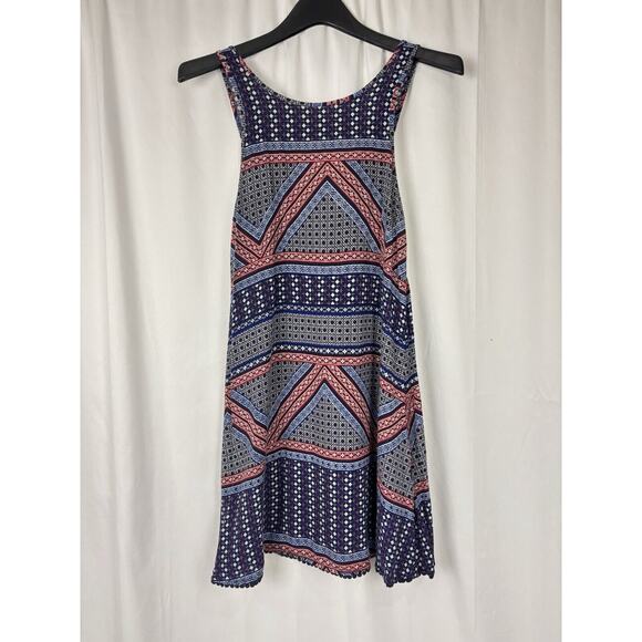 Aeropostale Women’s Boho Tank Dress Navy Blue Red Print Lace Up Back Cover Up S - Picture 1 of 8